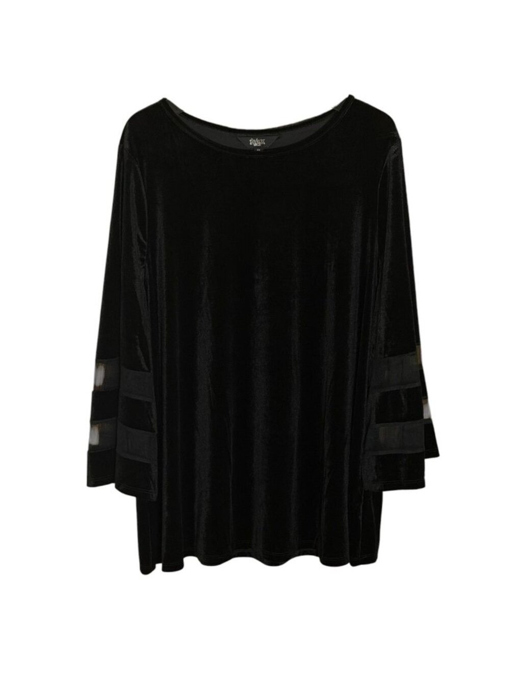 Slim Factor Velvet Tunic Top 2X NWT Black Mesh Sleeve Accent